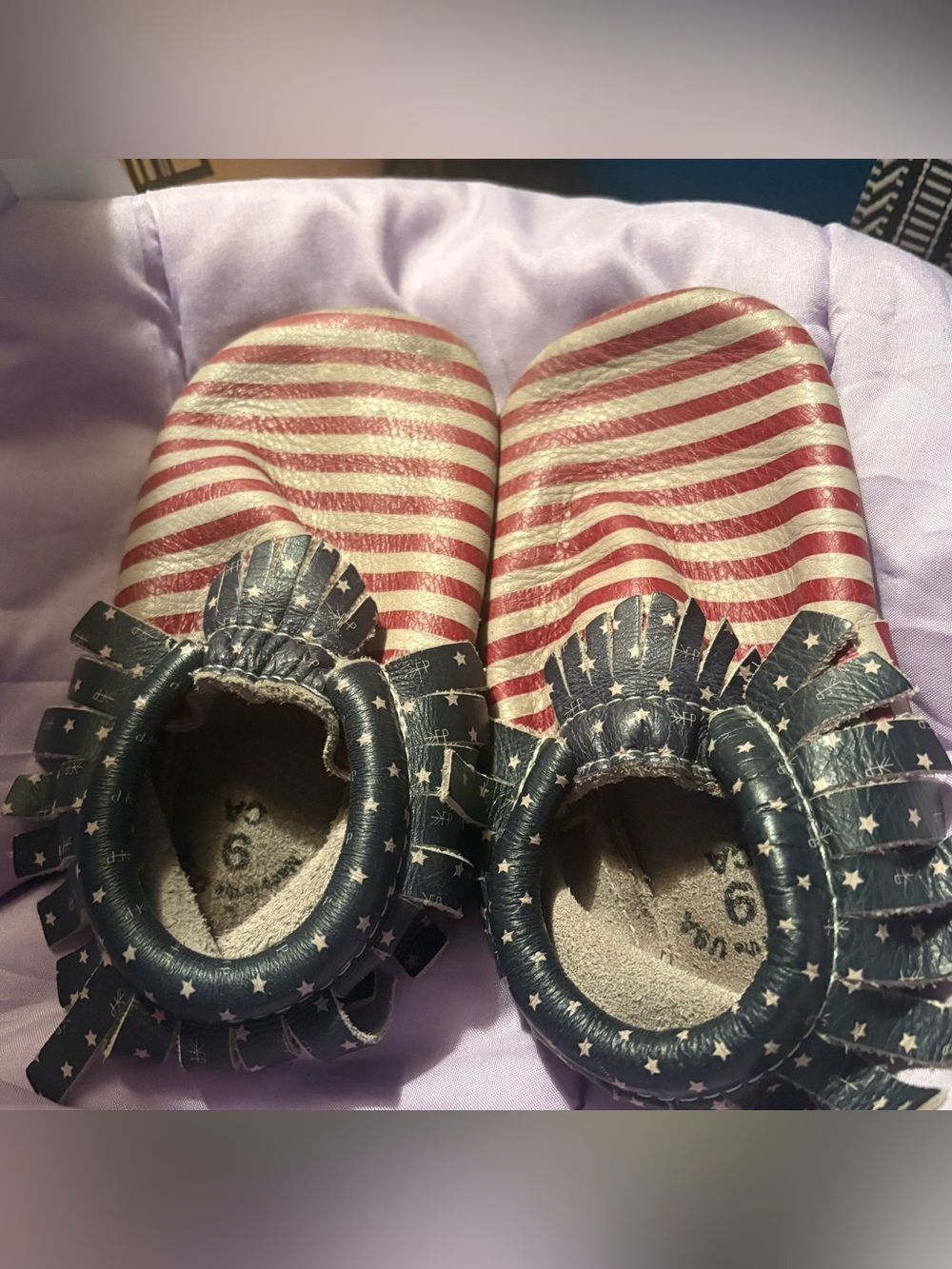 Freshly Picked kids size 9c soft sole patriotic moccasins